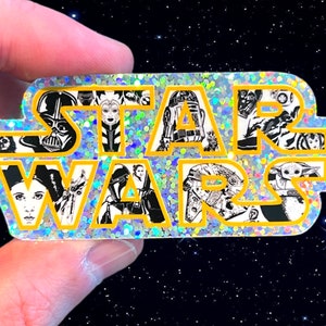 Star Wars Logo Stickers: &quot;A Long Time Ago in a Galaxy Far, Far Away....” Glitter Vinyl Decals | 3&quot; x 1.25&quot;