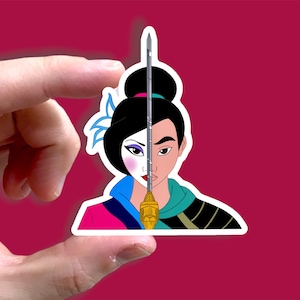 Mulan Disney Princess Sticker | &quot;Loyal, Brave, & True&quot; Waterproof Vinyl Decal for Car, Laptop, Water Bottle, Journal, Notebook | 2.54&quot; x 3&quot;