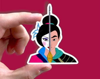 Mulan Disney Princess Sticker | &quot;Loyal, Brave, & True&quot; Waterproof Vinyl Decal for Car, Laptop, Water Bottle, Journal, Notebook | 2.54&quot; x 3&quot;