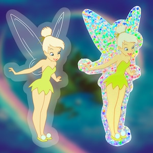 Tinker Bell Disney Fairies Sticker | "Faith, Trust, Pixie Dust” Peter Pan Vinyl Decal for Car, Laptop | Clear & Glitter Option | 1.41" x 3"