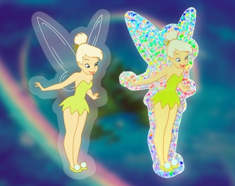 Tinker Bell Disney Fairies Sticker | &quot;Faith, Trust, Pixie Dust” Peter Pan Vinyl Decal for Car, Laptop | Clear & Glitter Option | 1.41&quot; x 3&quot;