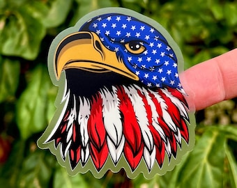 American Flag Bald Eagle Sticker: USA Patriotic Clear Vinyl Decals | 2.75" x 3"