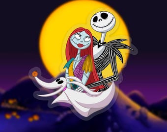 Nightmare Before Christmas Sticker: Jack Skellington, Sally + Zero Disney Halloween Clear Vinyl Decals | 3" x 2.99"