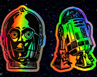 C-3PO + R2-D2 Sticker Set: Star Wars Droids Holographic Vinyl Decals | Set of 2