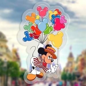 Mickey Mouse Balloons Sticker | “Main Street USA” Disney Waterproof Clear Vinyl Decals for Car, Laptop, Water Bottle, Planner | 1.94&quot; x 3&quot;