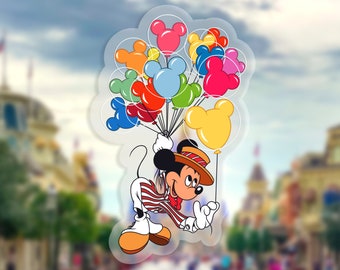Mickey Mouse Balloons Sticker | “Main Street USA” Disney Waterproof Clear Vinyl Decals for Car, Laptop, Water Bottle, Planner | 1.94&quot; x 3&quot;