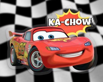 Lightning McQueen Cars Sticker: “Ka-Chow!” Disney Pixar Clear Vinyl Decals | 3" x 2.27"