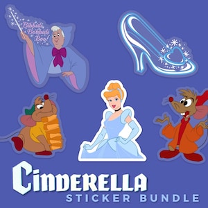 Cinderella Disney Princess Sticker Bundle | Set of 5 | Disney Waterproof Vinyl Decal for Car, Laptop, Water Bottle, Notebook, Planner, Yeti