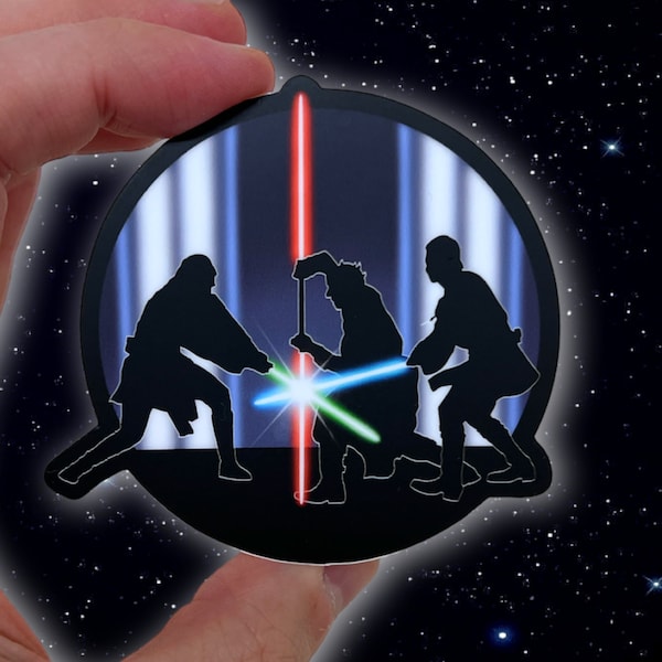 Darth Maul vs Qui-Gonn Jinn + Obi-Wan Kenobi Sticker | “Duel of the Fates” | "The Phantom Menace” Star Wars Episode 1 Waterproof Vinyl Decal