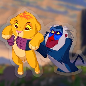 Lion King Sticker | "The Circle of Life" Simba + Rafiki Disney Waterproof Clear Vinyl Decal for Car, Laptop, Water Bottle, Yeti | 3" x 2.4"