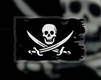 Pirates of the Caribbean Sticker: Pirate Flag Disney Clear Vinyl Decals | 3" x 1.92"