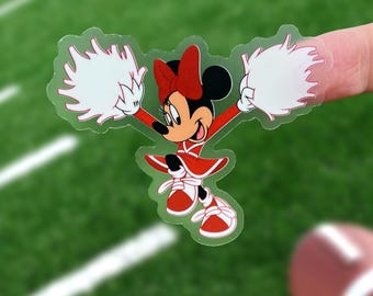 Minnie Mouse Cheerleader Sticker: “All Star Minnie” Disney Clear Vinyl Decals | 3" x 2.53"
