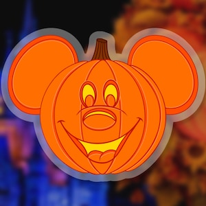 Mickey Mouse Pumpkin Sticker: Halloween Disney Clear Vinyl Decals | 3&quot; x 2.25&quot;