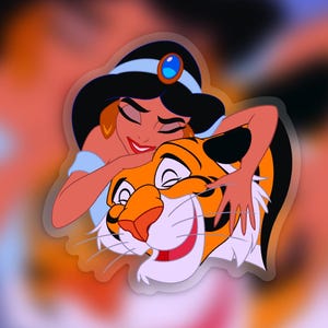 Princess Jasmine + Rajah Sticker: Aladdin Disney Princess Clear Vinyl Decals | 3&quot; x 2.96&quot;
