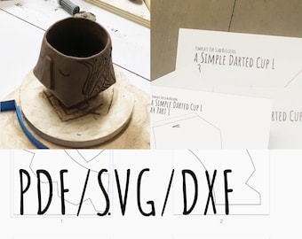 Pottery template for slab building a simple darted cup SVG pdf DXF