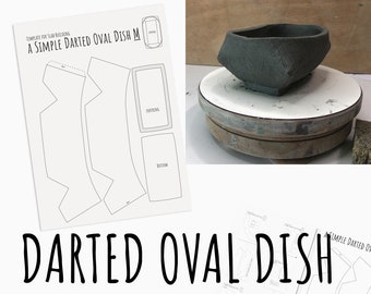 Butter dish pottery template pattern for slab building a simple darted oval dish SVG pdf DXF sizes S, M, L and XL