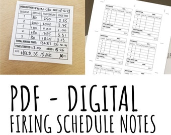 Kiln Firing schedule note sheet