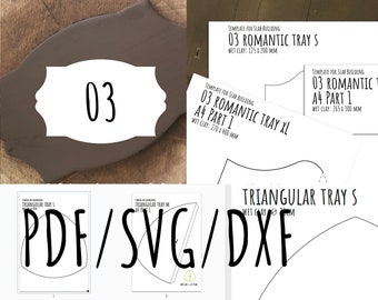 2d print template for slab building romantic plates / soap holder / spoon rest SVG pdf DXF cutter number 3