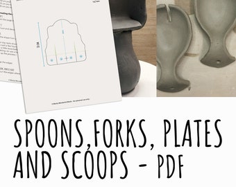 Scoops, spoons, forks and plates. Create personalized salad utensils, one-of-a-kind cake plates, or caddie spoons with a slab of clay -PDF