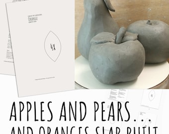 Easy clay handbuild Apples pears lemons oranges artichokes kiwi’s figs pottery template pattern for slab building PDF