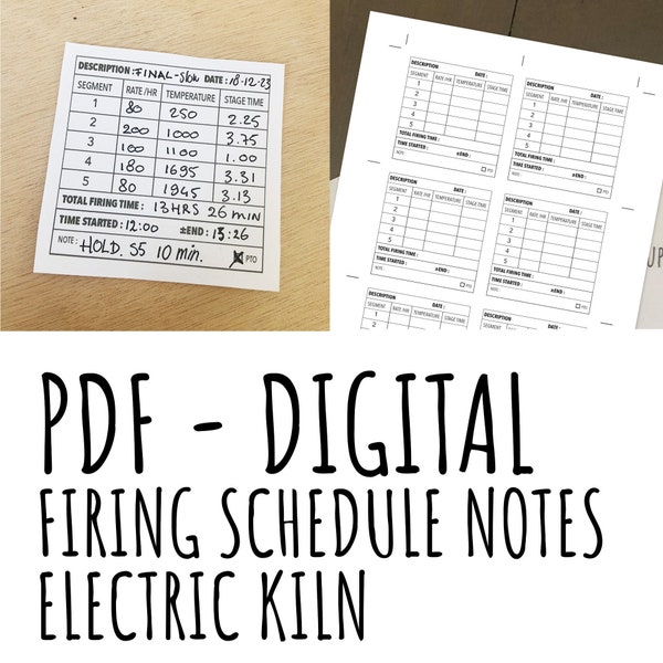 Kiln Firing schedule note sheet