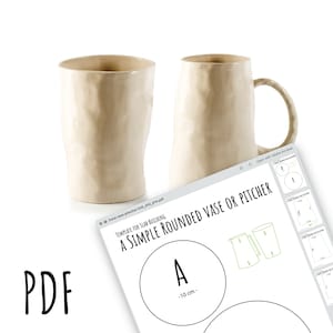 May include: A digital PDF template for slab building a simple rounded vase or pitcher. The template includes a circle with the letter A and the text "10 cm" inside the circle.