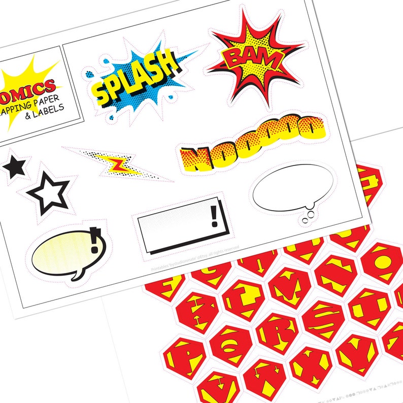 Hero Comic Theme Gift Wrapping Paper and Labels Papercraft Party Favors Etsy