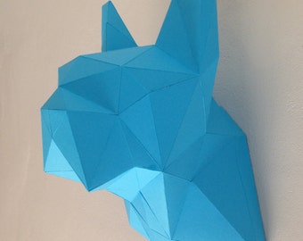 PDF Bulldog bust - DIY folding kit for a beautiful geometric low poly diamond style dogo taxidermy can be used as lampshade paper craft