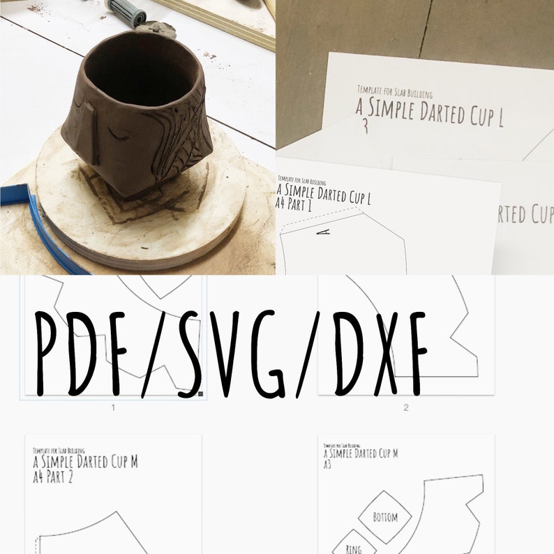 2d print template for slab building a simple darted cup SVG image 1