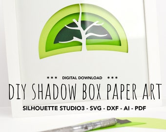 DXF, SVG , PDF, STUDIO3 (silhouette cameo) - Direct download - happy little tree - 3D box frame - paper cut art -