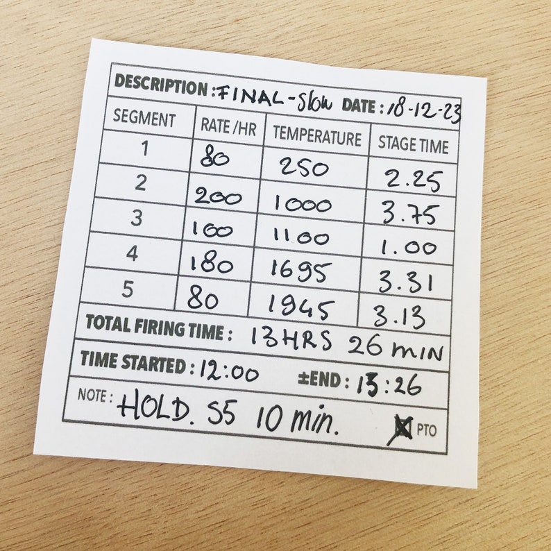 Kiln Firing Schedule Note Sheet Etsy