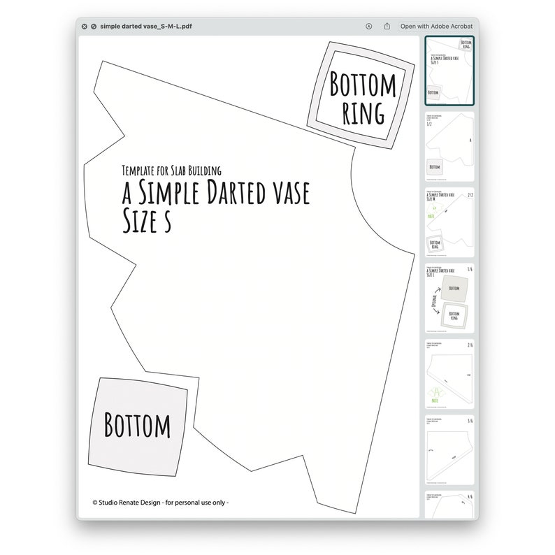 Darted Vase 2d print template for slab building a simple image 5