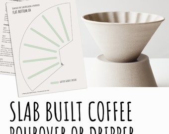 Coffee dripper cone pottery template pattern for slab building a coffee pourover, coffee dripper