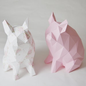 Porkido - My little paper piglet folding kit for a diamond style low poly pig money-box print template papercraft