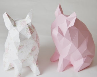 Porkido - My little paper piglet folding kit for a diamond style low poly pig money-box print template papercraft