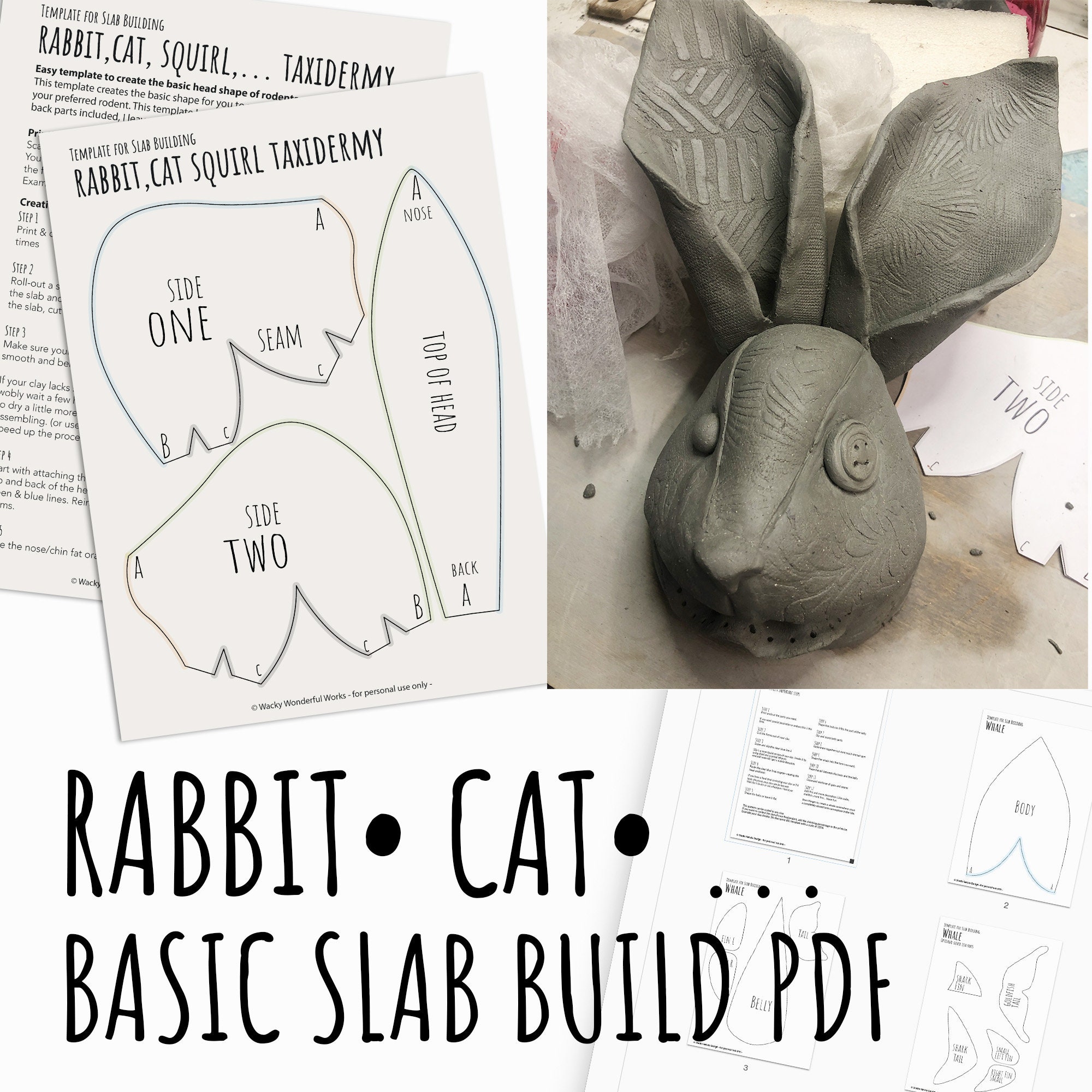 Rabbit Cat Squirl Template Pottery Pattern for Slab Building Rabbit Cat Squirl Template Pottery Pattern for Slab Building
