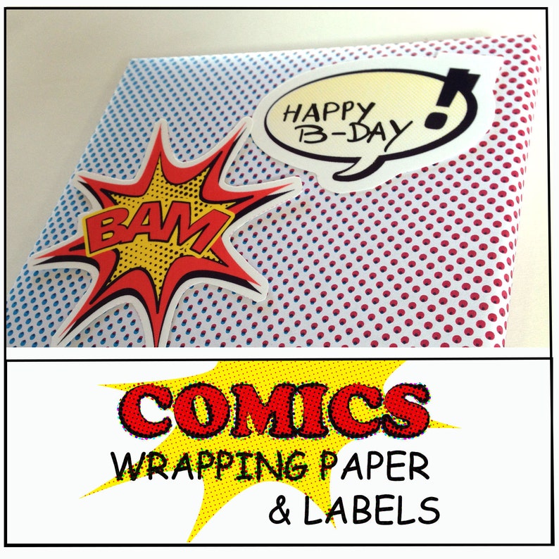 Hero Comic Theme Gift Wrapping Paper and Labels Papercraft Party Favors Etsy