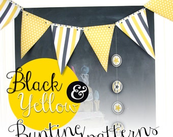 Black & Yellow paper bunting and cupcake patterns papercraft