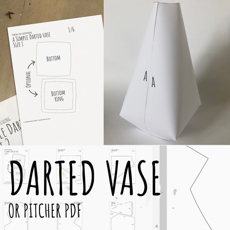 Darted Vase 2d print template for slab building a simple image 1