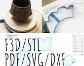 Darted cup 3d print template for a claycutter used for slab building svg/dxf, pdf, stl and fusion360