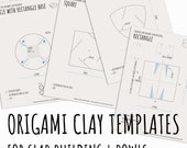 Origami pottery template to create 4 different bowls/plates in multiple sizes simple shapes circle, square, triangle and rectangle