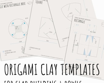 Origami pottery template to create 4 different bowls/plates in multiple sizes simple shapes circle, square, triangle and rectangle