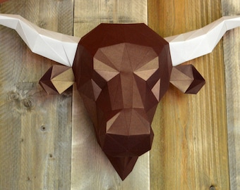 PDF Salers Cow or Bulls Head Print & fold paper craft pattern