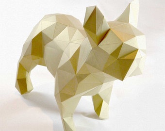 Geometrisch Französische Bulldogge Bastelbogen - DIY Low Poly Hundemodell (PDF)