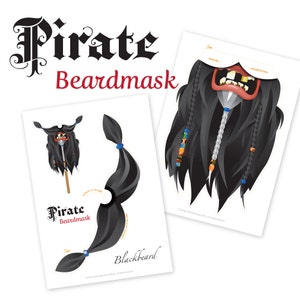 Photo-booth Pirate Blackbeard&#39;s beard-mask printable paper-craft party favours