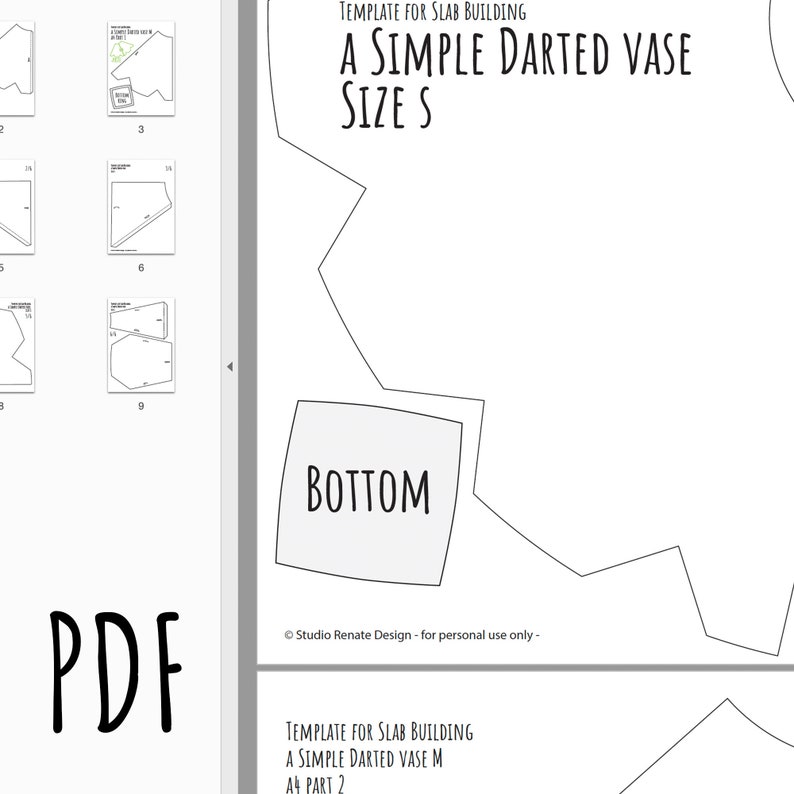 Darted Vase 2d print template for slab building a simple image 3