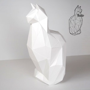 置物 GEOMETRIC CAT-LIMITED EDITION Kato - Feline Cat Print & Fold Papercraft Kit Printable Low