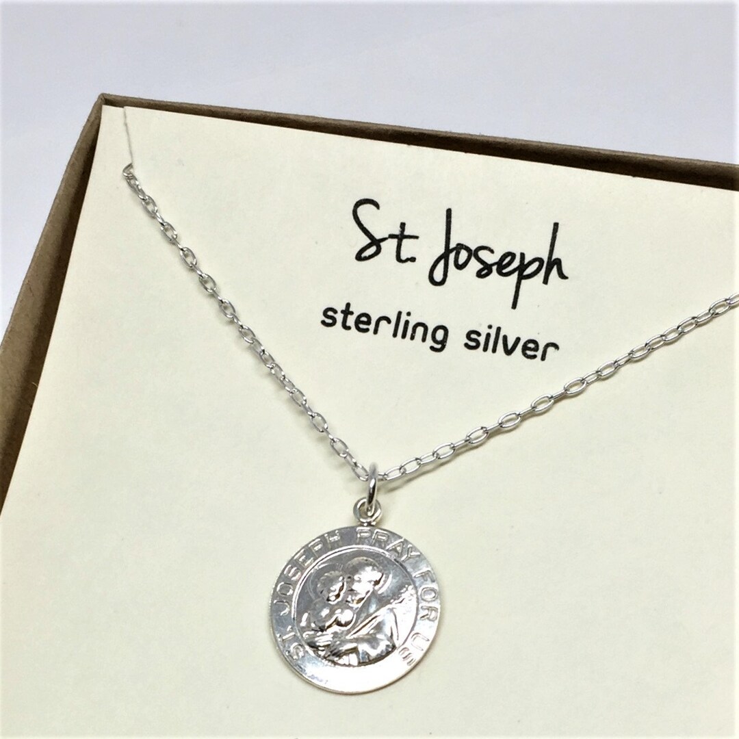 St Joseph Necklace Sterling Silver / Pray for Us St Joseph Jewelry
