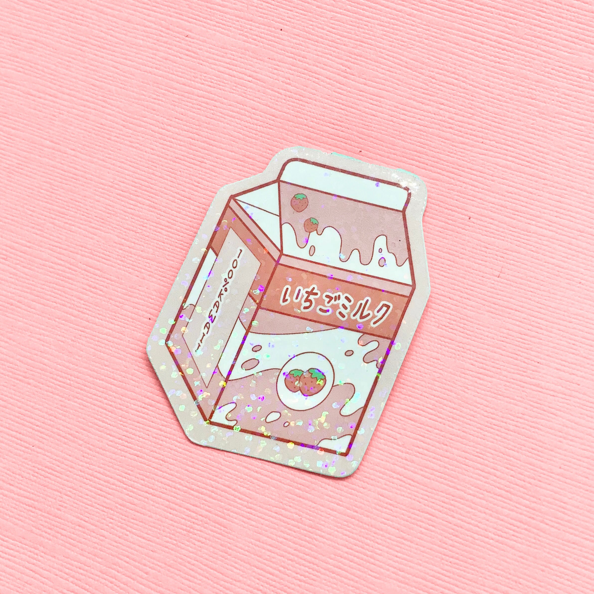 Holographic Strawberry Milk Waterproof Die Cut Sticker Etsy