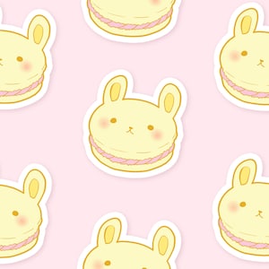 Macaron lapin kawaii ~ Sticker holographique découpé ~ Illustrations fauve à l'arrêt